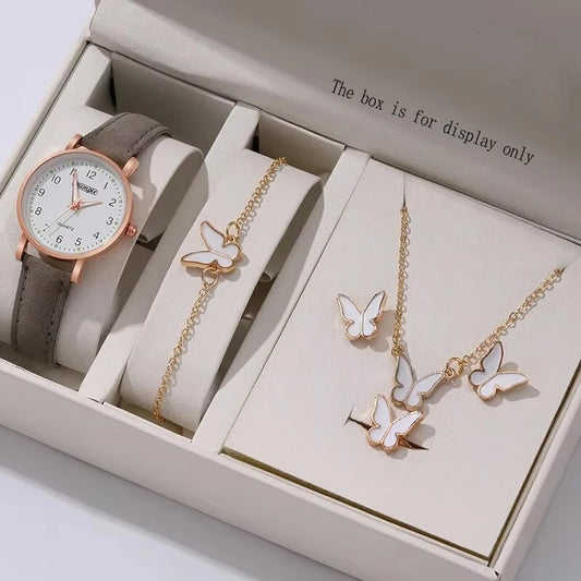 6 Piece Luxury White/Coffee Womans Watch Set